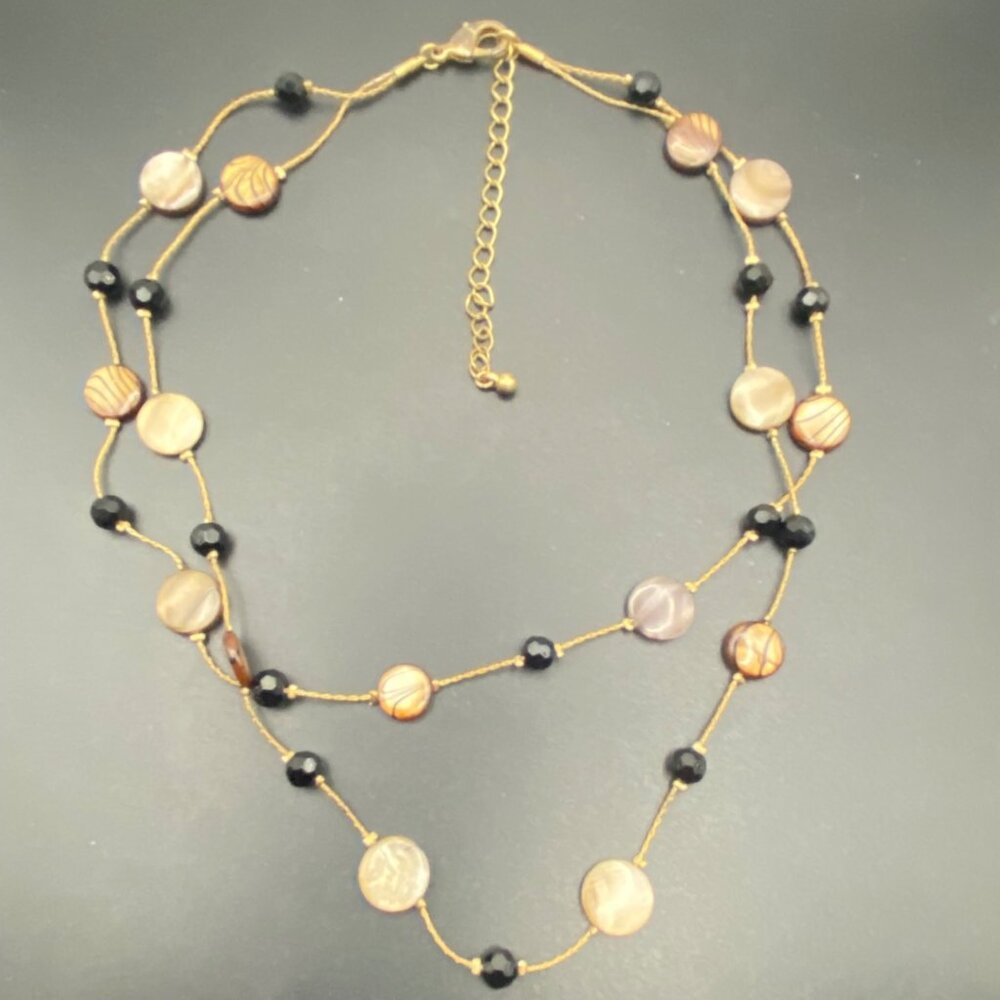 Beaded Station Necklace Earring Set Park Lane Style Unmarked Shell Glass Earthy - Picture 4 of 12